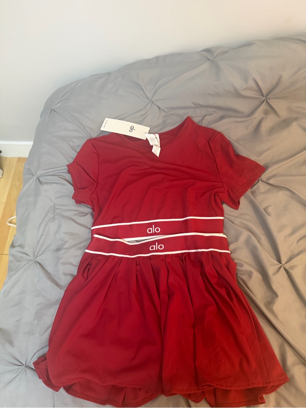 ALO Yoga Kids Red Short-Sleeve Play Dress with White Stripes